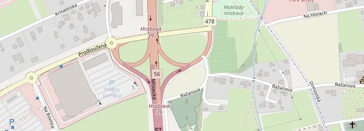 Mapa okolí stavby s vyznačenou zónou docházky